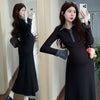 Women's Plus Size Maternity Dress, Lapel Collar Dress for Fall Winter Workwear Styling