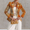 Women's Printed Knit Blazer, Lapel Collar Suit Jacket with Allover Pattern for Casual Styling