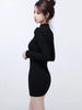 Women's Fleece-Lined Bodycon Mini Dress, Mock Neck Long Sleeve Thick Layering Dress for Fall Winter