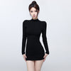 Women's Fleece-Lined Bodycon Mini Dress, Mock Neck Long Sleeve Thick Layering Dress for Fall Winter