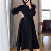 Women's Plus Size Black Dress, Polo Collar Casual Dress for Fall Winter Layering