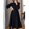 Women's Plus Size Black Dress, Polo Collar Casual Dress for Fall Winter Layering