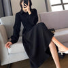 Women's Plus Size Black Dress, Polo Collar Casual Dress for Fall Winter Layering