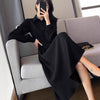 Women's Plus Size Black Dress, Polo Collar Casual Dress for Fall Winter Layering