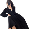 Women's Plus Size Black Dress, Polo Collar Casual Dress for Fall Winter Layering