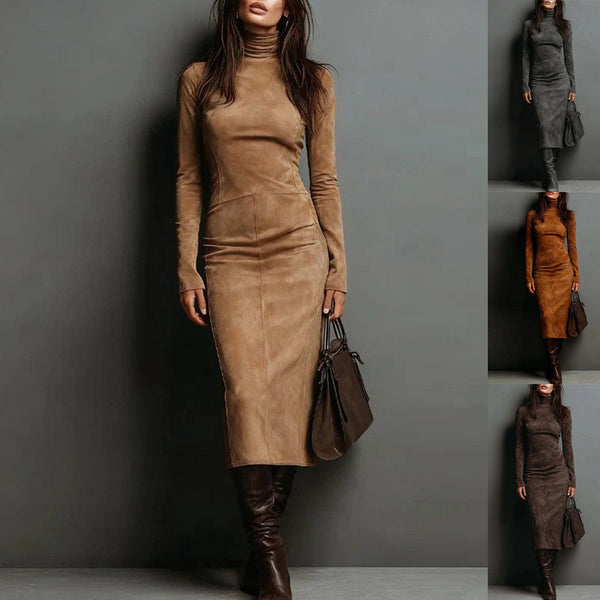 Women's Mock Neck Long Sleeve Bodycon Dress, High Waist Slim Fit Layering Dress for Fall Winter