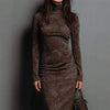 Women's Mock Neck Long Sleeve Bodycon Dress, High Waist Slim Fit Layering Dress for Fall Winter