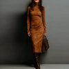 Women's Mock Neck Long Sleeve Bodycon Dress, High Waist Slim Fit Layering Dress for Fall Winter