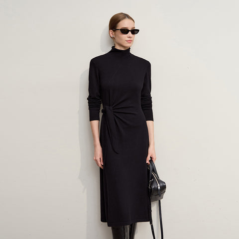 Dresses Woman Winter Elegant Commuter Turtleneck Lace-up Dress Women's Knitted Straight Solid Color Skirt 12544088