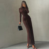 Women's Solid Color Dress, Round Neck Long Sleeve Ruched Slim Fit Dress for Fall Winter