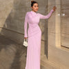 Women's Solid Color Dress, Round Neck Long Sleeve Ruched Slim Fit Dress for Fall Winter