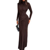 Women's Solid Color Dress, Round Neck Long Sleeve Ruched Slim Fit Dress for Fall Winter