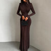 Women's Solid Color Dress, Round Neck Long Sleeve Ruched Slim Fit Dress for Fall Winter