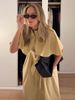 Lapel Cape Sleeve Lace Up Long Sleeve Women Elegant Epaulet Oversized Waist Cinching Pleated Shirt Dresses Chic Ladies Partywear