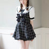 Japanese Gothic Y2k Lolita Plaid Dress Shorts Set Women Sweet Bow Sailor Collar Puff Sleeve Party Dresses Female A-Line Dress
