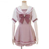 Japanese Gothic Y2k Lolita Plaid Dress Shorts Set Women Sweet Bow Sailor Collar Puff Sleeve Party Dresses Female A-Line Dress