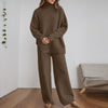 Women's Knitted 2 Pieces Pant Sets Casual Loose Turtleneck Long Sleeve Pullovers and Wide Leg Pant Suits Daily Outfits