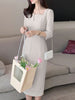 Elegant Women Slim Knee-length Dress Square Neck 3/4 Sleeve Seamed Party Vestidos Casual Commute Solid Short Robe