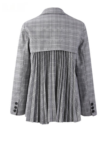 Women Plaid Double Breasted Back Pleated Elegant Blazer Lapel Long Sleeve Jacket Spring Autumn 3WM2547