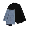 Women's Denim Patchwork Blazer, Loose Fit Notched Collar Long Sleeve Single-Breasted Jacket with Pockets