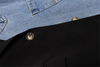 Women's Denim Patchwork Blazer, Loose Fit Notched Collar Long Sleeve Single-Breasted Jacket with Pockets