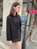 Women's Denim Patchwork Blazer, Loose Fit Notched Collar Long Sleeve Single-Breasted Jacket with Pockets