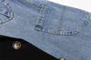 Women's Denim Patchwork Blazer, Loose Fit Notched Collar Long Sleeve Single-Breasted Jacket with Pockets