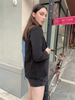 Women's Denim Patchwork Blazer, Loose Fit Notched Collar Long Sleeve Single-Breasted Jacket with Pockets