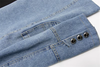 Women's Denim Patchwork Blazer, Loose Fit Notched Collar Long Sleeve Single-Breasted Jacket with Pockets