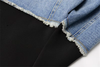 Women's Denim Patchwork Blazer, Loose Fit Notched Collar Long Sleeve Single-Breasted Jacket with Pockets
