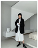 Women's Double-Breasted Blazer, Loose Fit Notched Collar Long Sleeve Solid Color Jacket with Pockets
