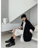 Women's Double-Breasted Blazer, Loose Fit Notched Collar Long Sleeve Solid Color Jacket with Pockets
