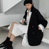 Women's Double-Breasted Blazer, Loose Fit Notched Collar Long Sleeve Solid Color Jacket with Pockets