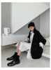 Women's Double-Breasted Blazer, Loose Fit Notched Collar Long Sleeve Solid Color Jacket with Pockets