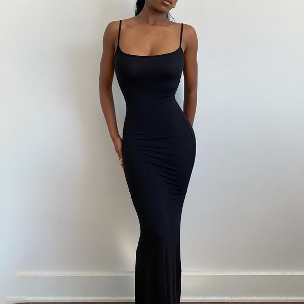 Women's Solid Color Maxi Slip Dress, Sleeveless Backless Slim Fit with Spaghetti Straps