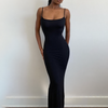 Women's Solid Color Maxi Slip Dress, Sleeveless Backless Slim Fit with Spaghetti Straps