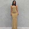 Women's Solid Color Maxi Slip Dress, Sleeveless Backless Slim Fit with Spaghetti Straps