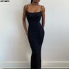 Women's Solid Color Maxi Slip Dress, Sleeveless Backless Slim Fit with Spaghetti Straps