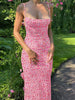 Women's Floral Print Maxi Dress, Spaghetti Strap Sleeveless Backless Slim Fit