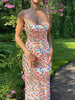 Women's Floral Print Maxi Dress, Spaghetti Strap Sleeveless Backless Slim Fit