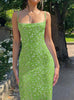 Women's Floral Print Maxi Dress, Spaghetti Strap Sleeveless Backless Slim Fit