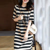 Striped Midi Dress Summer Casual Women's Knit