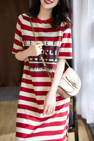 Striped Midi Dress Summer Casual Women's Knit