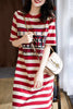 Striped Midi Dress Summer Casual Women's Knit