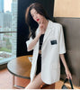 Women's Oversized Short-Sleeve Blazer with Pockets in Black or White
