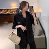 Women's Oversized Short-Sleeve Blazer with Pockets in Black or White