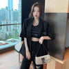 Women's Oversized Short-Sleeve Blazer with Pockets in Black or White