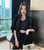 Women's Oversized Short-Sleeve Blazer with Pockets in Black or White