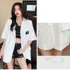 Women's Oversized Short-Sleeve Blazer with Pockets in Black or White