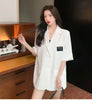 Women's Oversized Short-Sleeve Blazer with Pockets in Black or White